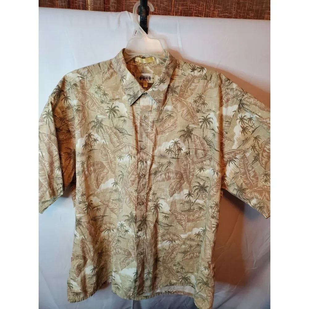 Campia Moda Shirt XL Beige Cotton Hawaiian‎ Casual Floral Pattern
